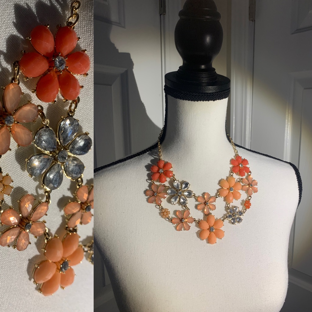 Coral Flower Statement Necklace 12$